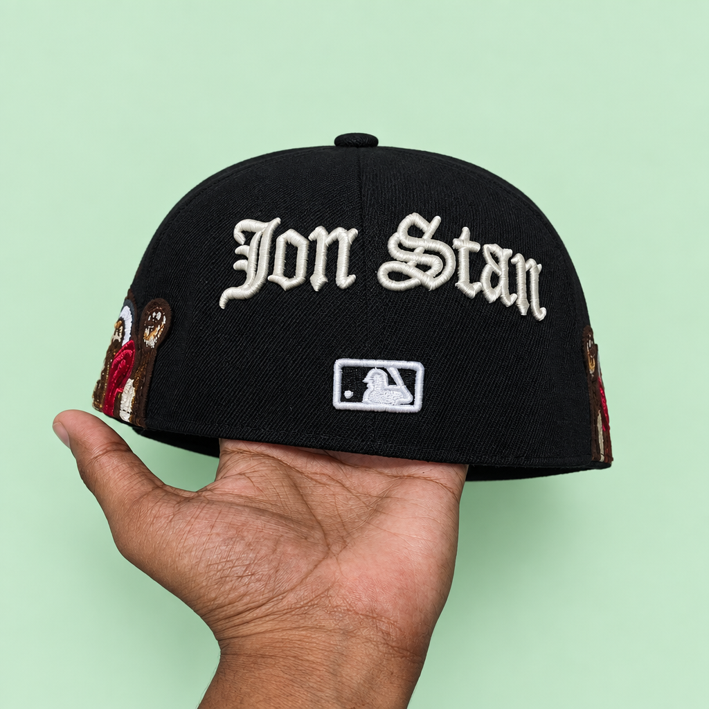 Black cap ka embroidered back view