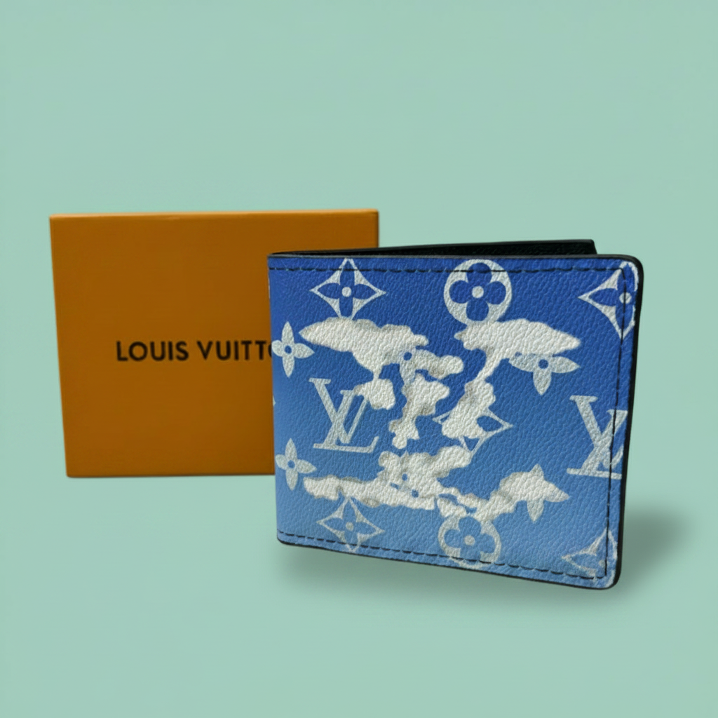 Blue monogram wallet box matched mint background