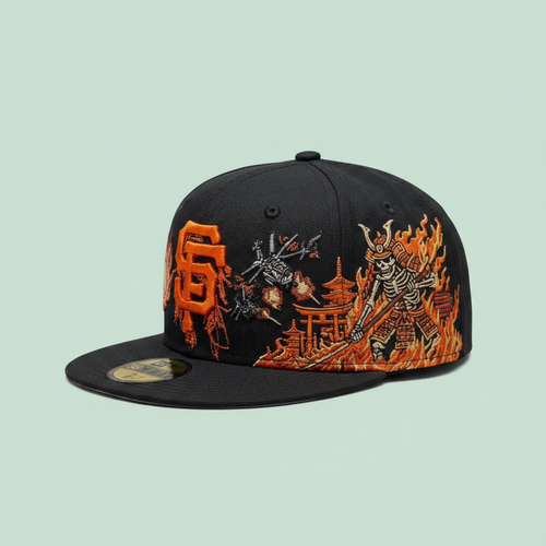 Black Orange Embroidered Streetwear Cap