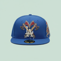 Blue Embroidered Flat-Brim Cap with Barbed-Wire Detail