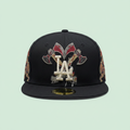 Black Embroidered Flat-Brim Cap