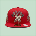 Red Embroidered Flat-Brim Cap