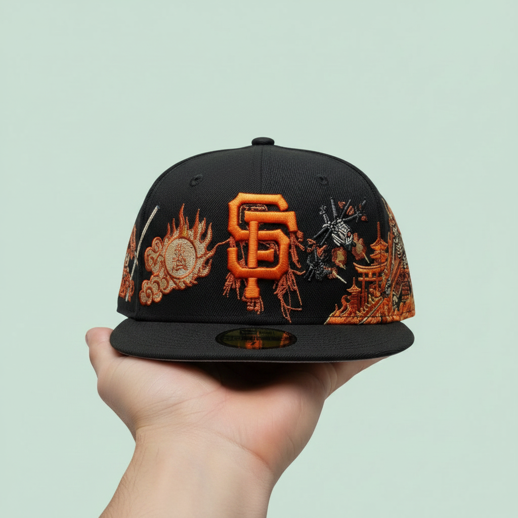 Black Orange Embroidered Streetwear Cap