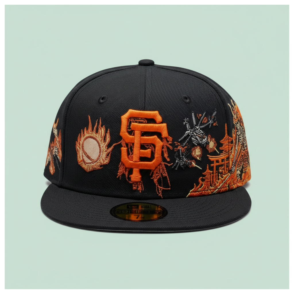 Black Orange Embroidered Streetwear Cap