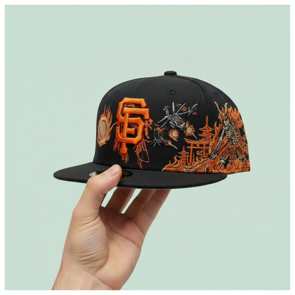 Black Orange Embroidered Streetwear Cap
