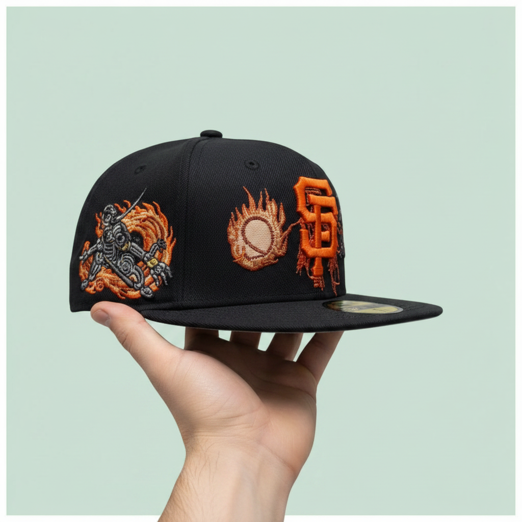 Black Orange Embroidered Streetwear Cap