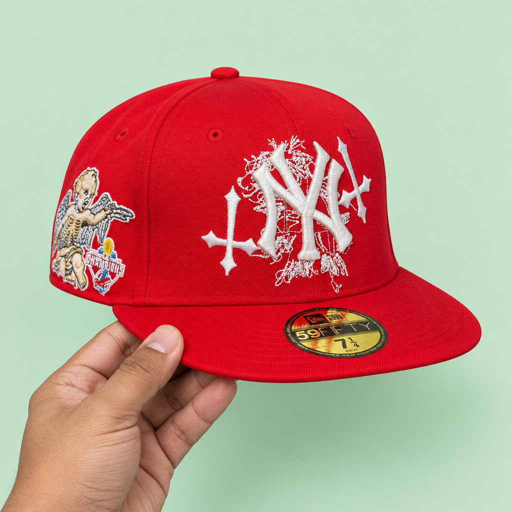 Haath mein red cap ka front-left view