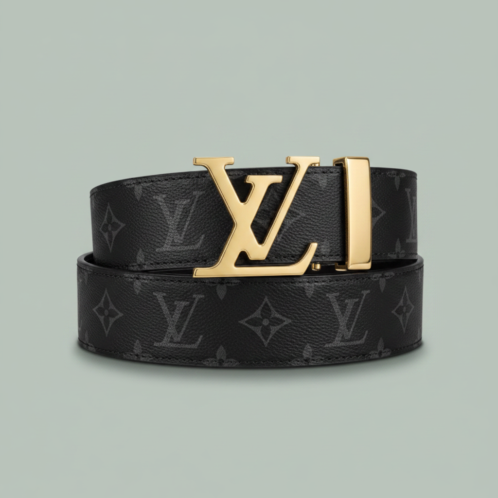 LV belt coiled Coach style sage green background