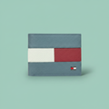 Color block bifold wallet on pastel mint green background