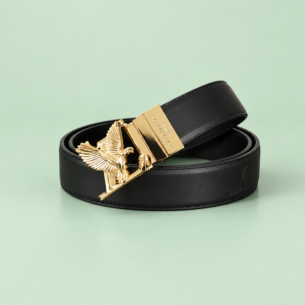 Mint green background par black belt ka side angle