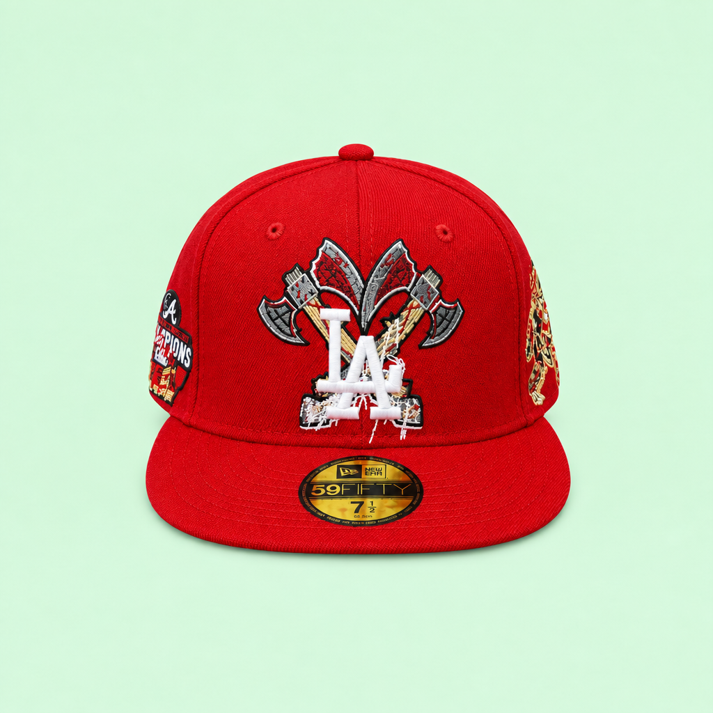 Red cap, elevated front angle