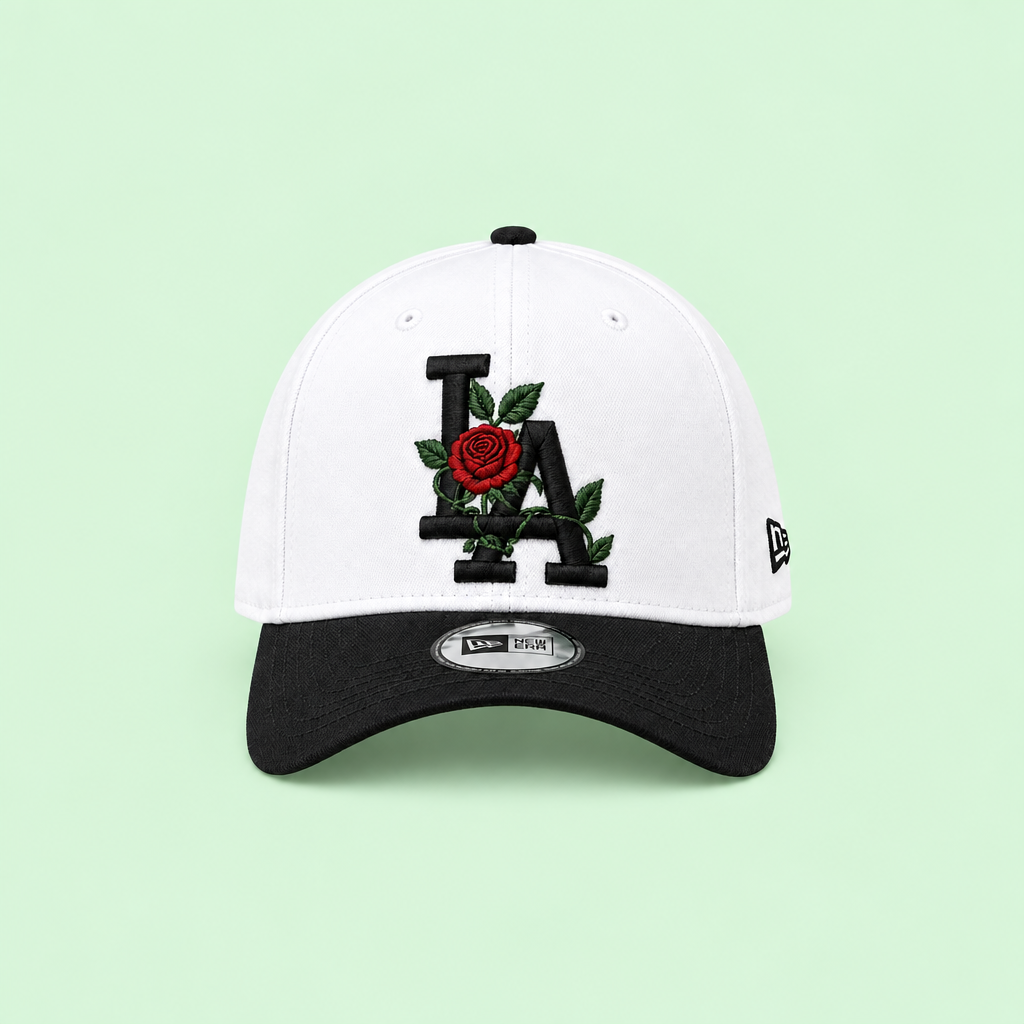 Rose-detail cap, front wide view