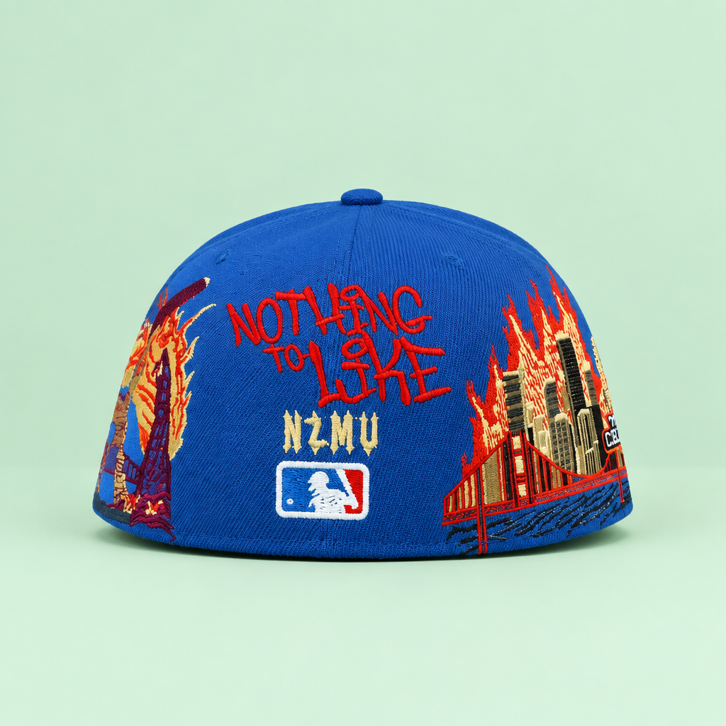 Table par blue-orange cap ka back view